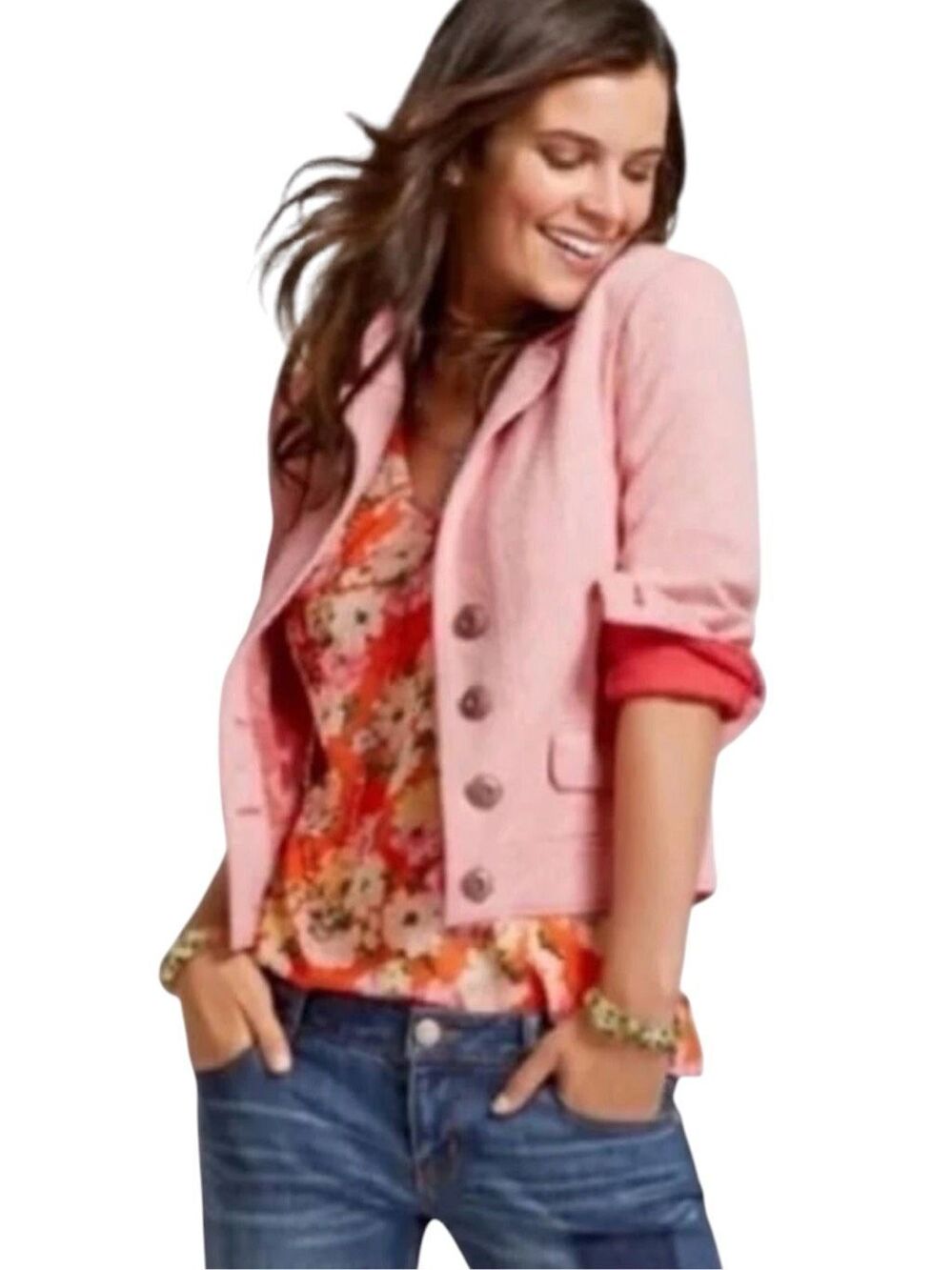 CAbi Amelia Knit Blazer Jacket, Size Small Style 5301 Light Pink Long Sleeve